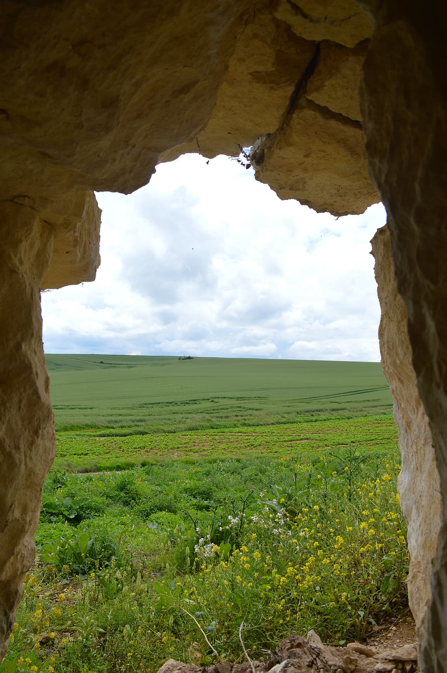 normandy, green, landscape, fields, cave, pierre, hiding place HD wallpaper