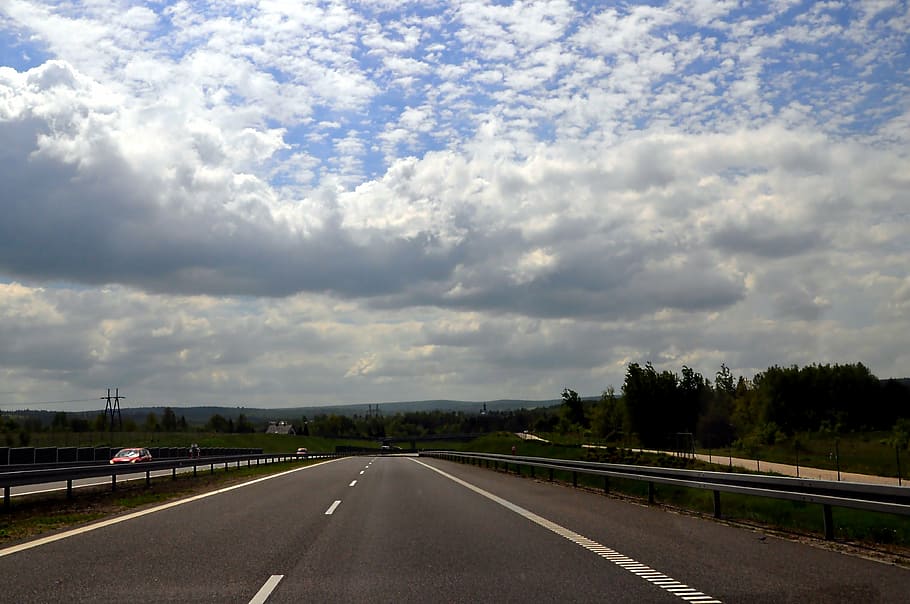 way, sky, clouds, cloud - sky, road, transportation, highway HD wallpaper