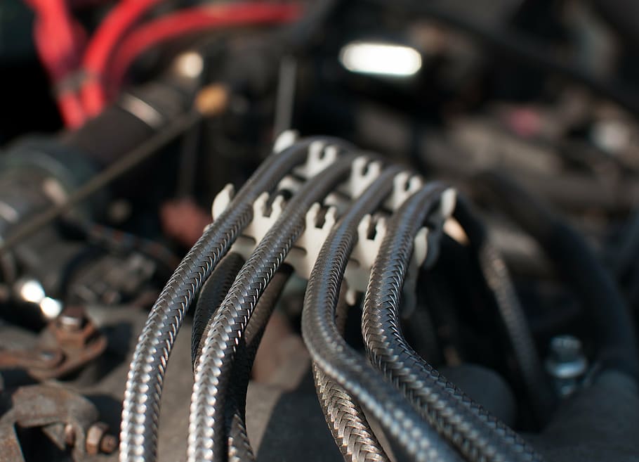 four gray coated cables, motor, car engine, lines, audi, oldtimer HD wallpaper