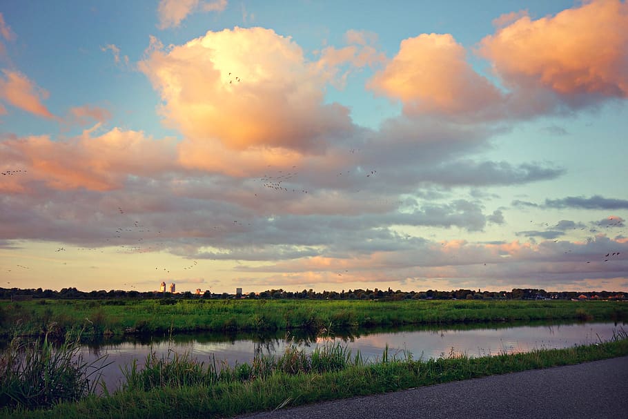 sunset, sky, evening, dusk, evening sky, clouds, landscape HD wallpaper