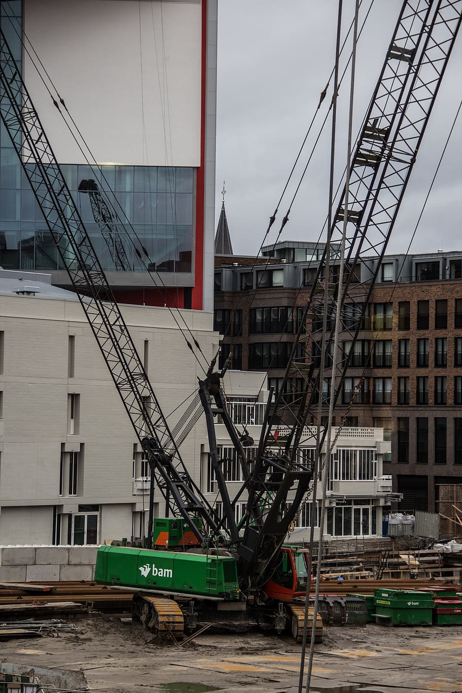 crane, construction, cables, heavy, transportation, mode of transportation HD wallpaper