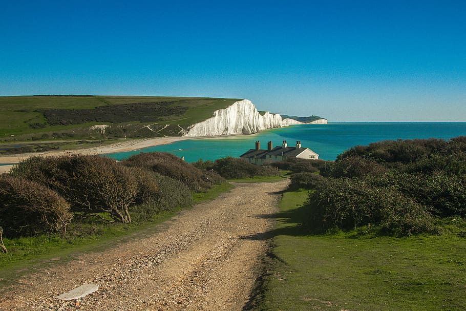 white cliff of Dover during daytime, seven sisters, rocks, england, HD wallpaper
