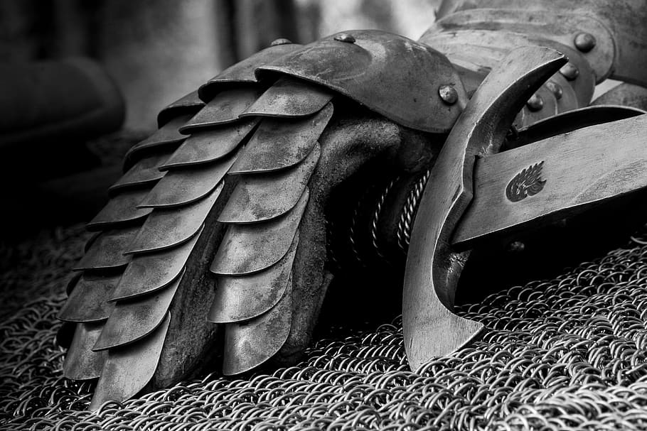 grayscale photography of sword, middle ages, knight, armor HD wallpaper