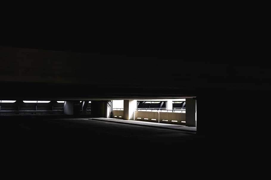 untitled, building, light, railing, window, black, night, evening HD wallpaper