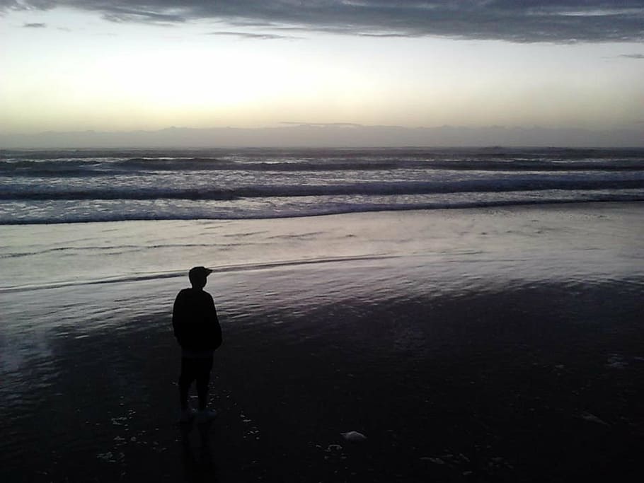 beach, shadow, thoughts, sea, nature, sunset, water, people HD wallpaper