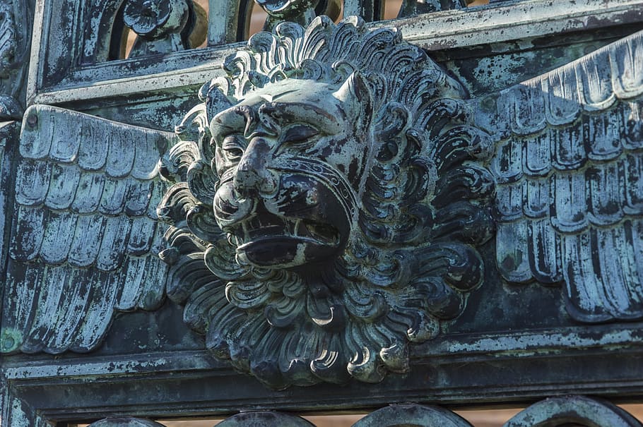 lion, goal, gate, input, old, door, doorknocker, antique, metal HD wallpaper