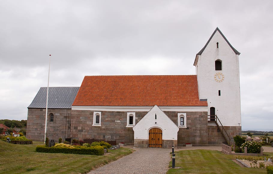 Vestervig, Church, Jutland, Denmark, white, tower, cloudscape