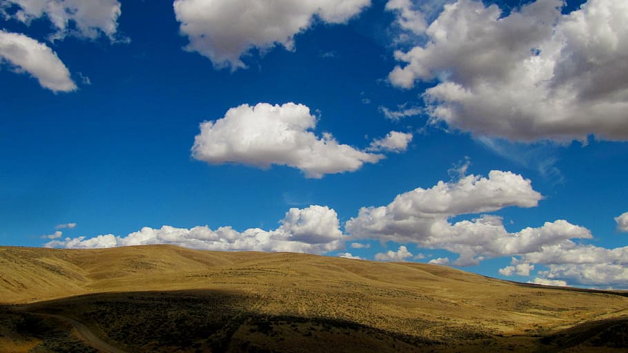 hill landscape during daytime, clouds, high desert, eastern washington HD wallpaper
