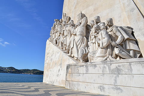 lisbon, monuments, discoveries, sculpture, art and craft, water HD wallpaper