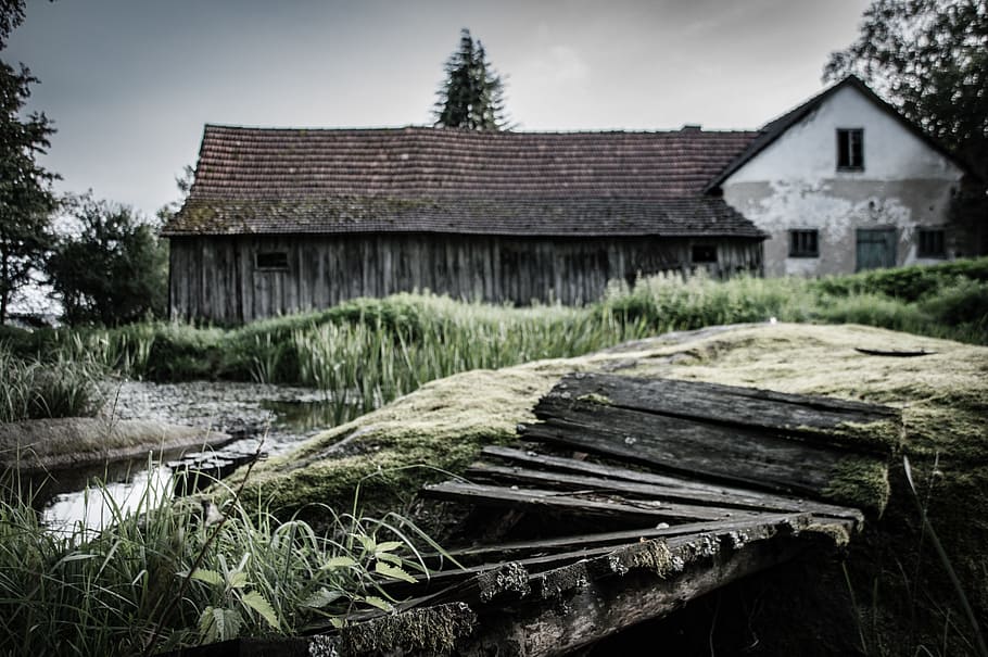 bridge, old house, lapsed, building, farmhouse, forget, lost places HD wallpaper