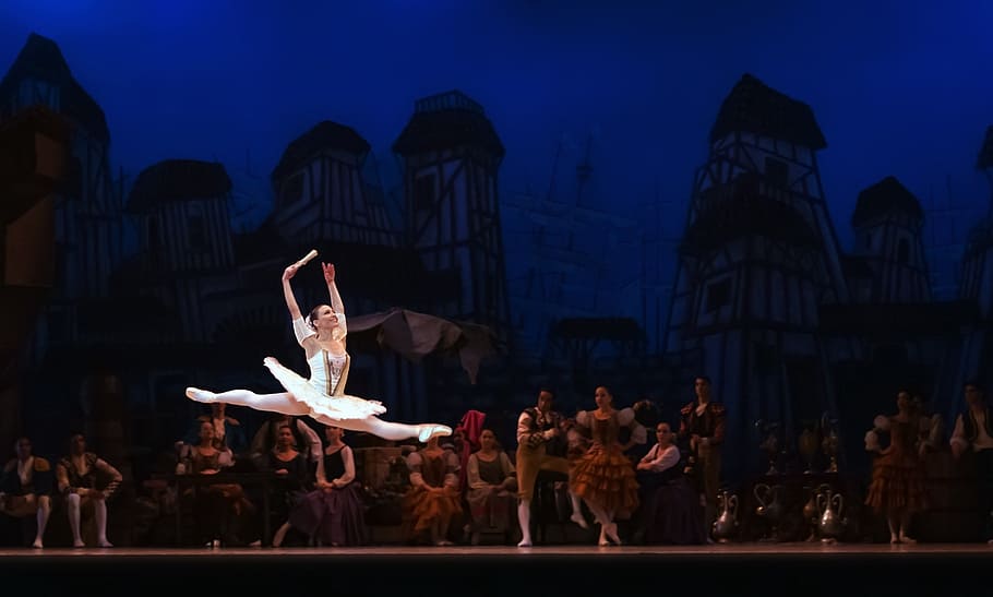 photography of ballet dancer jumping on stage, don quixote, ballerina, HD wallpaper