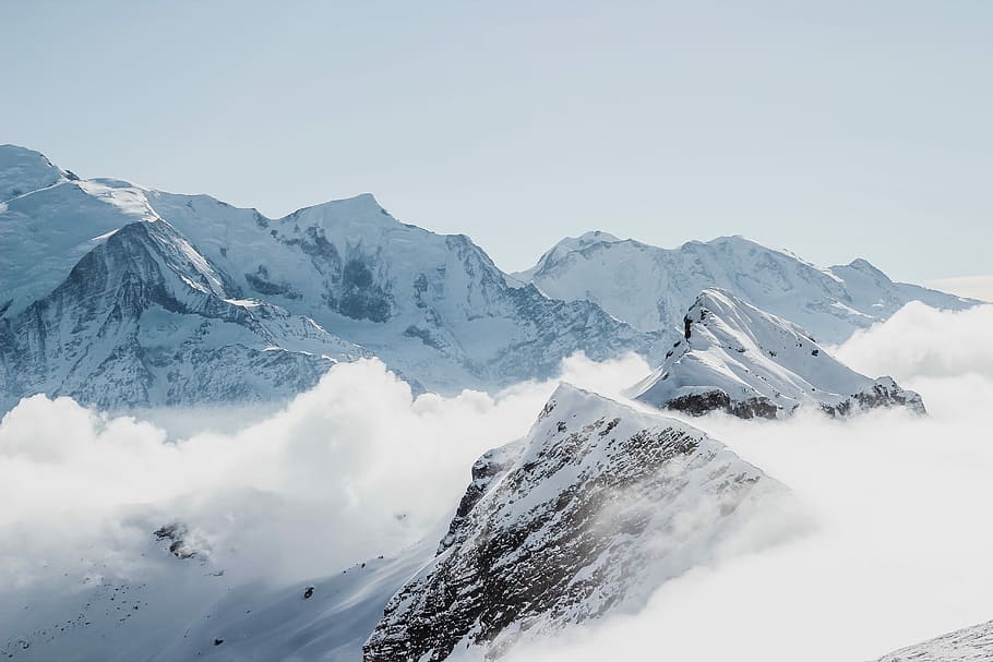 mountain covered with snow, snow-capped mountains with clouds during daytime HD wallpaper