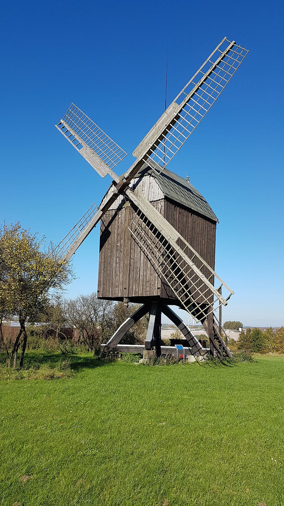 windmill, blue, sky, summer, green, meadow, architecture, in the HD wallpaper