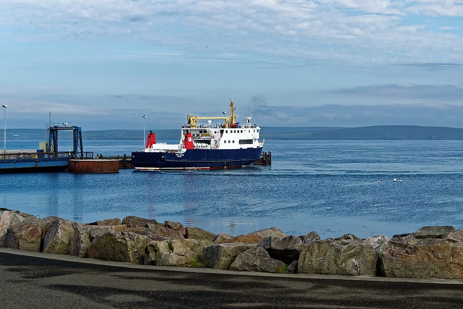 ferry, ferry port, loth, orkney, sanday, sea, water, harbor
