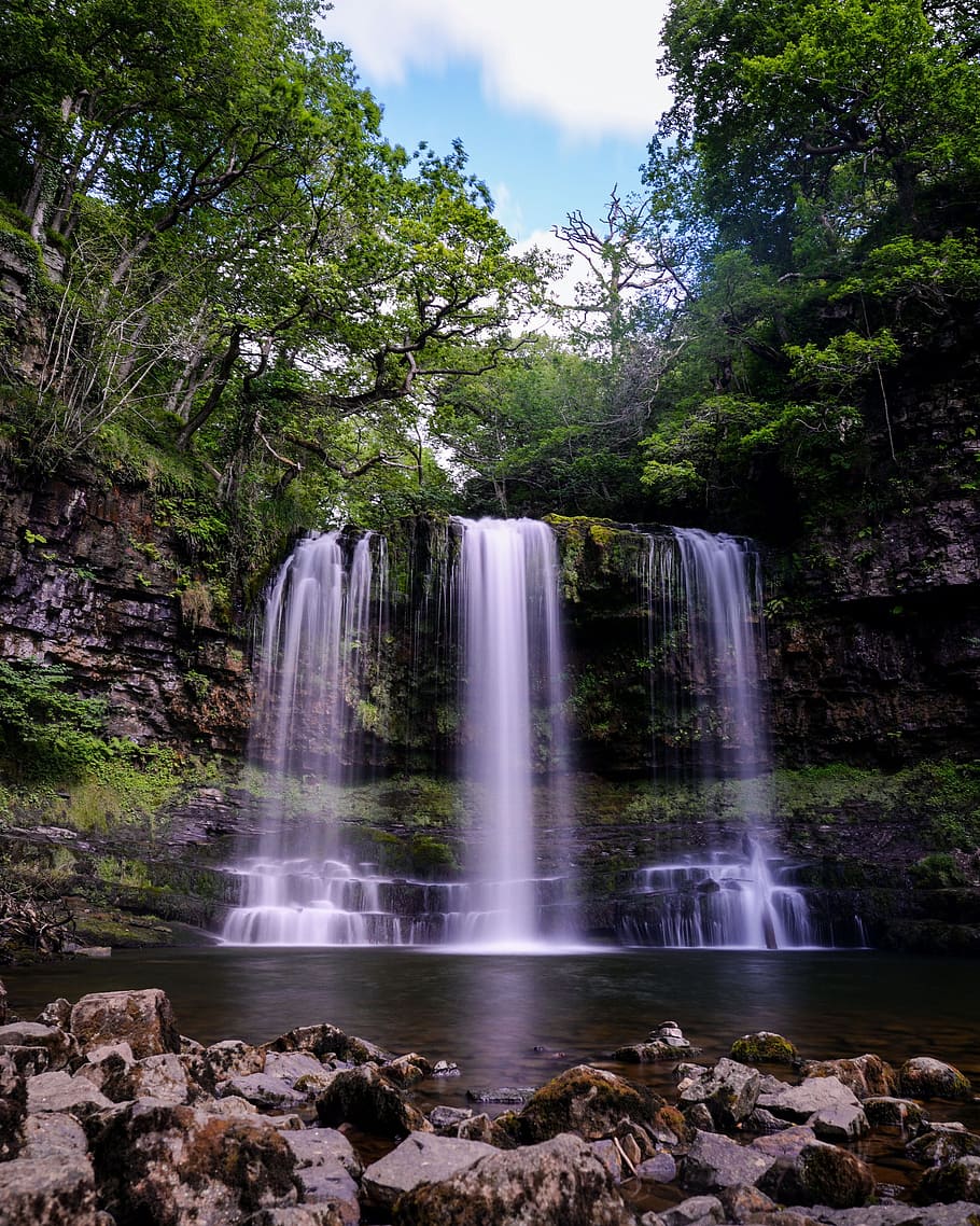 waterfall, wales, landscape, river, nature, forest, falls, travel HD wallpaper
