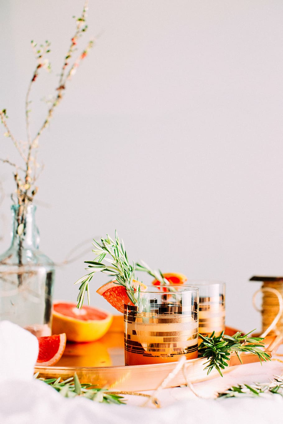 drinking glasses, fruits, table, tray, food, decoration, food and drink HD wallpaper