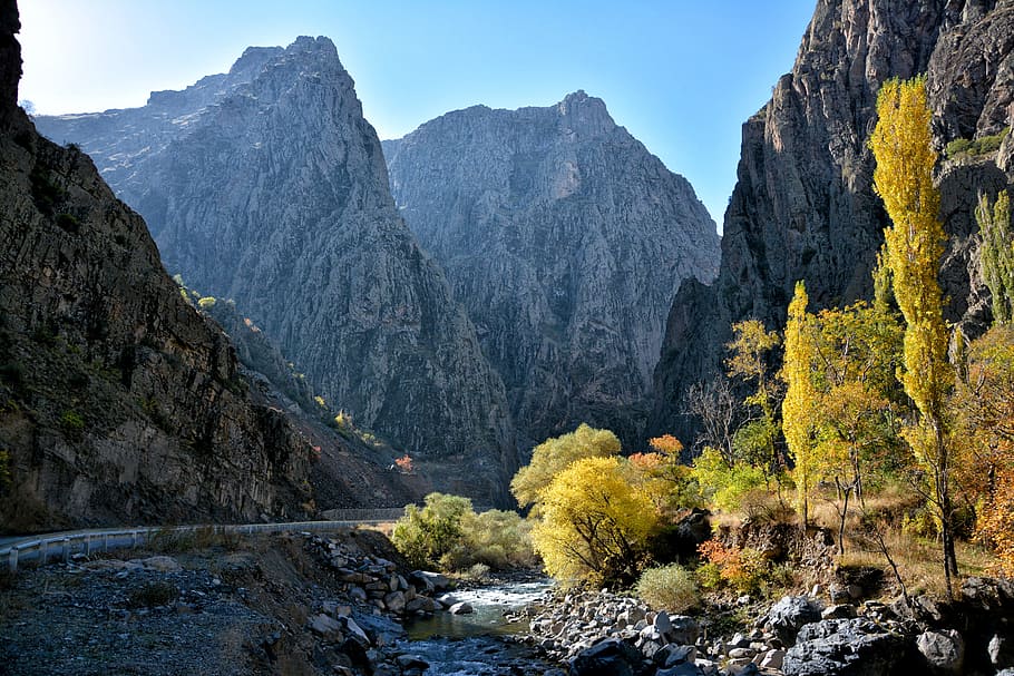 body of water between mountains, turkey, coruh river, streaming HD wallpaper