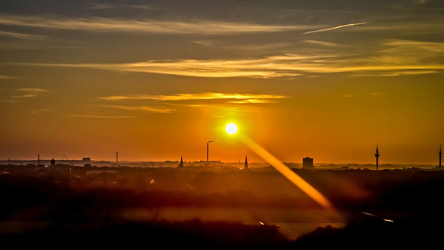 bremerhaven, sun, setting, sunset, sky, cloud - sky, architecture HD wallpaper