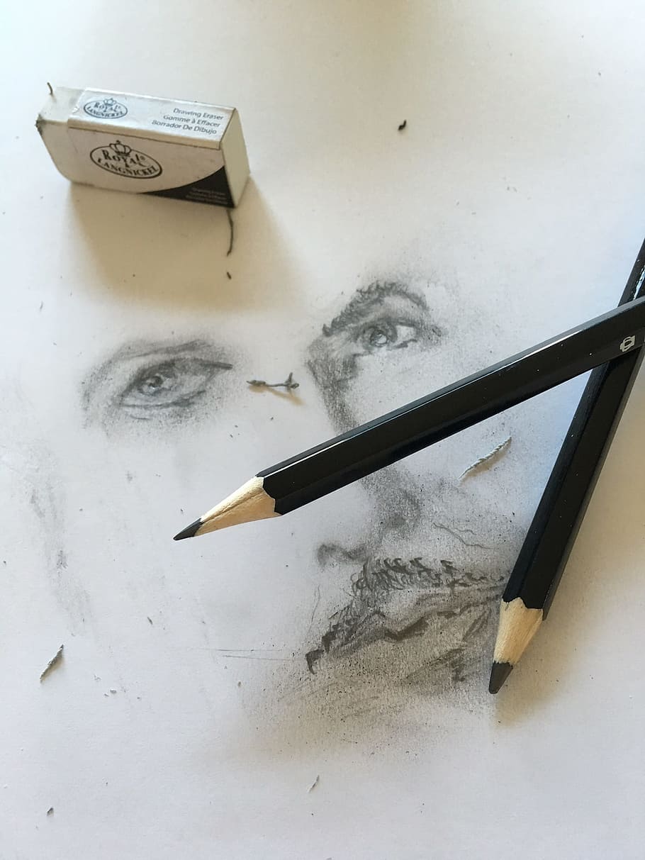 drawing, art, face, indoors, communication, high angle view HD wallpaper