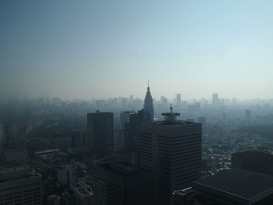 high rise buildings, tokyo, morning, shinjuku, haze, high-rise buildings, HD wallpaper