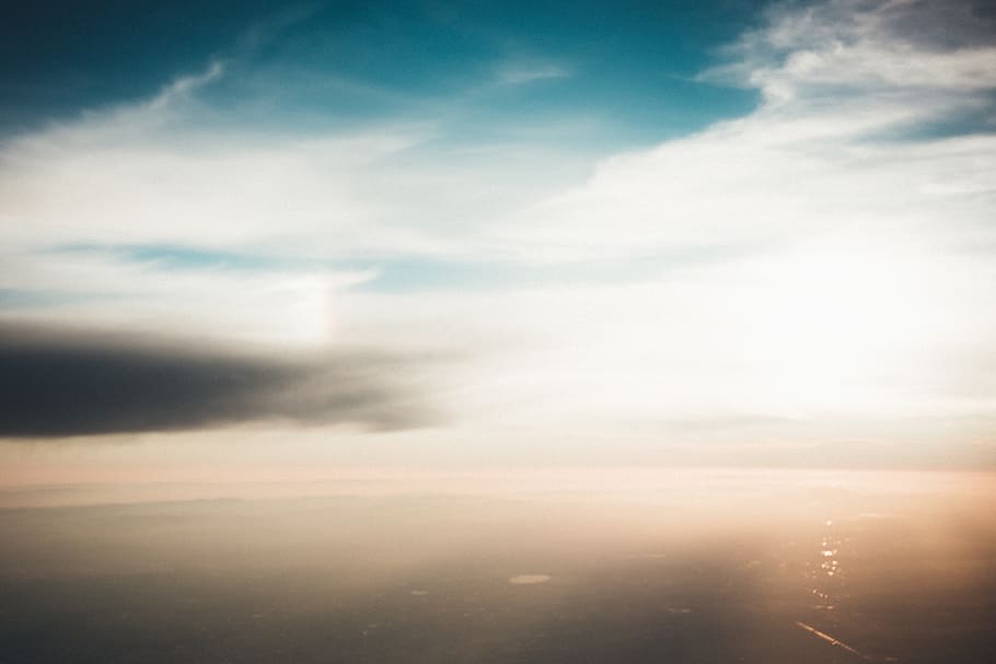 sky, clouds, aerial, view, ocean, sea, sunshine, cloud - sky HD wallpaper