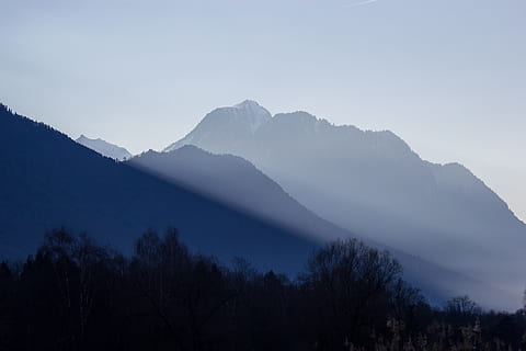 mountain, landscape, peak, summit, trees, pines, view, aesthetic HD wallpaper