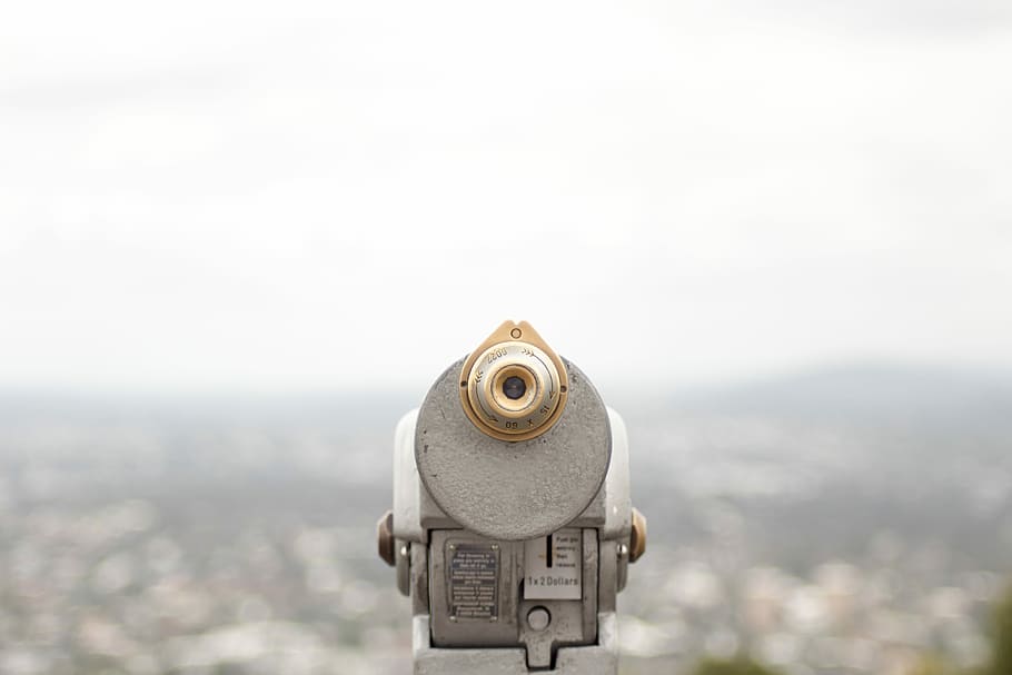 closeup photography of coin operated telescope, gray and white telescope HD wallpaper