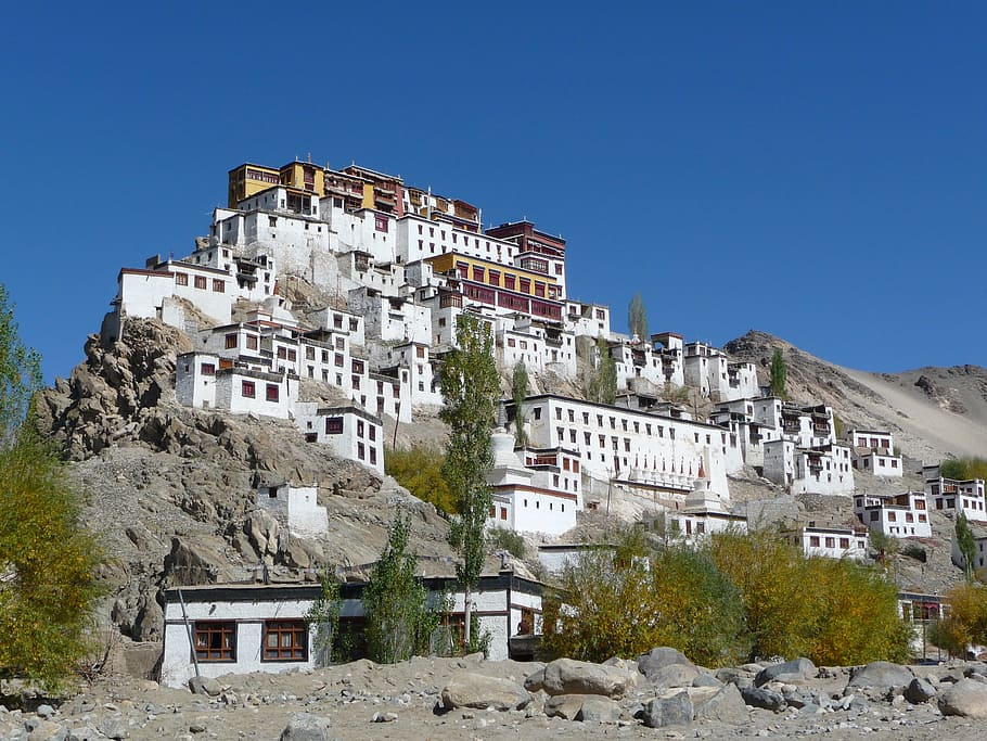 white concrete buildings on elevated mountain during daytime HD wallpaper