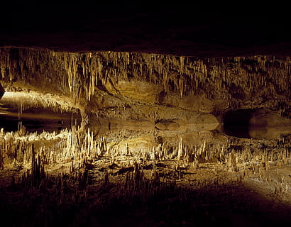 stalactites and stalagmites formation, cavern, speleothems HD wallpaper