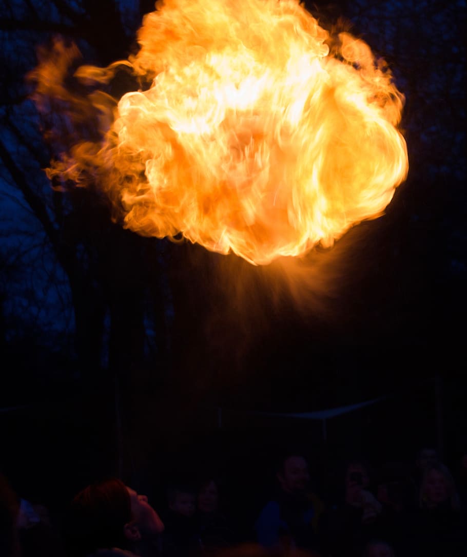 fire, fire show, flame, group of people, motion, crowd, orange color HD wallpaper