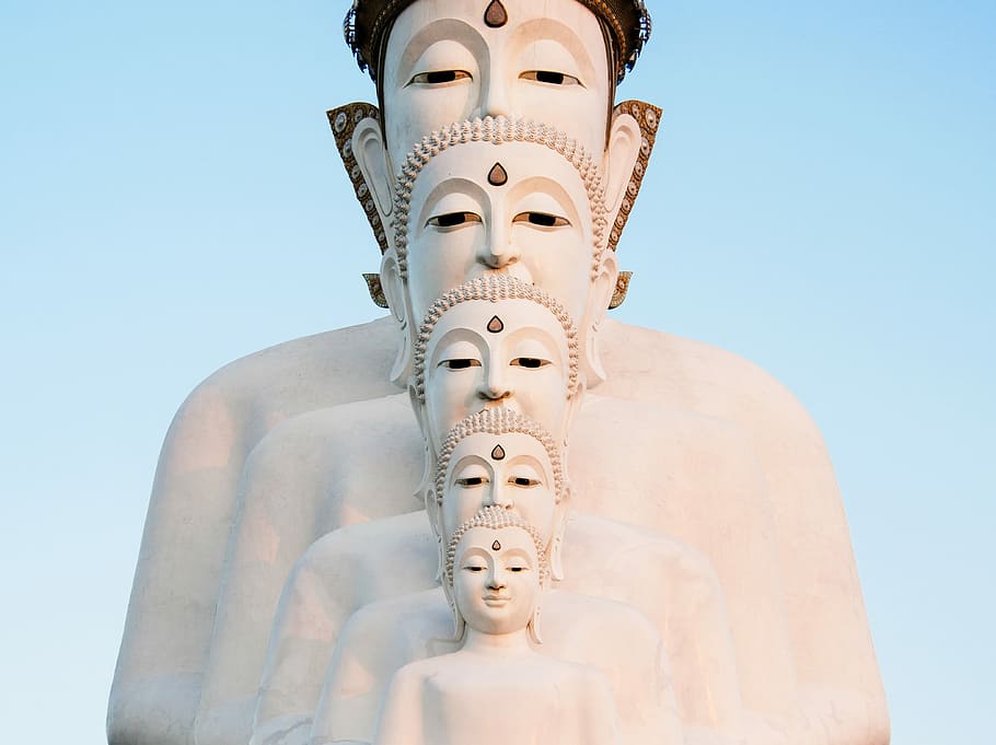 white Buddha statue during daytime, low angle photography of white Gautama Buddha figurine HD wallpaper