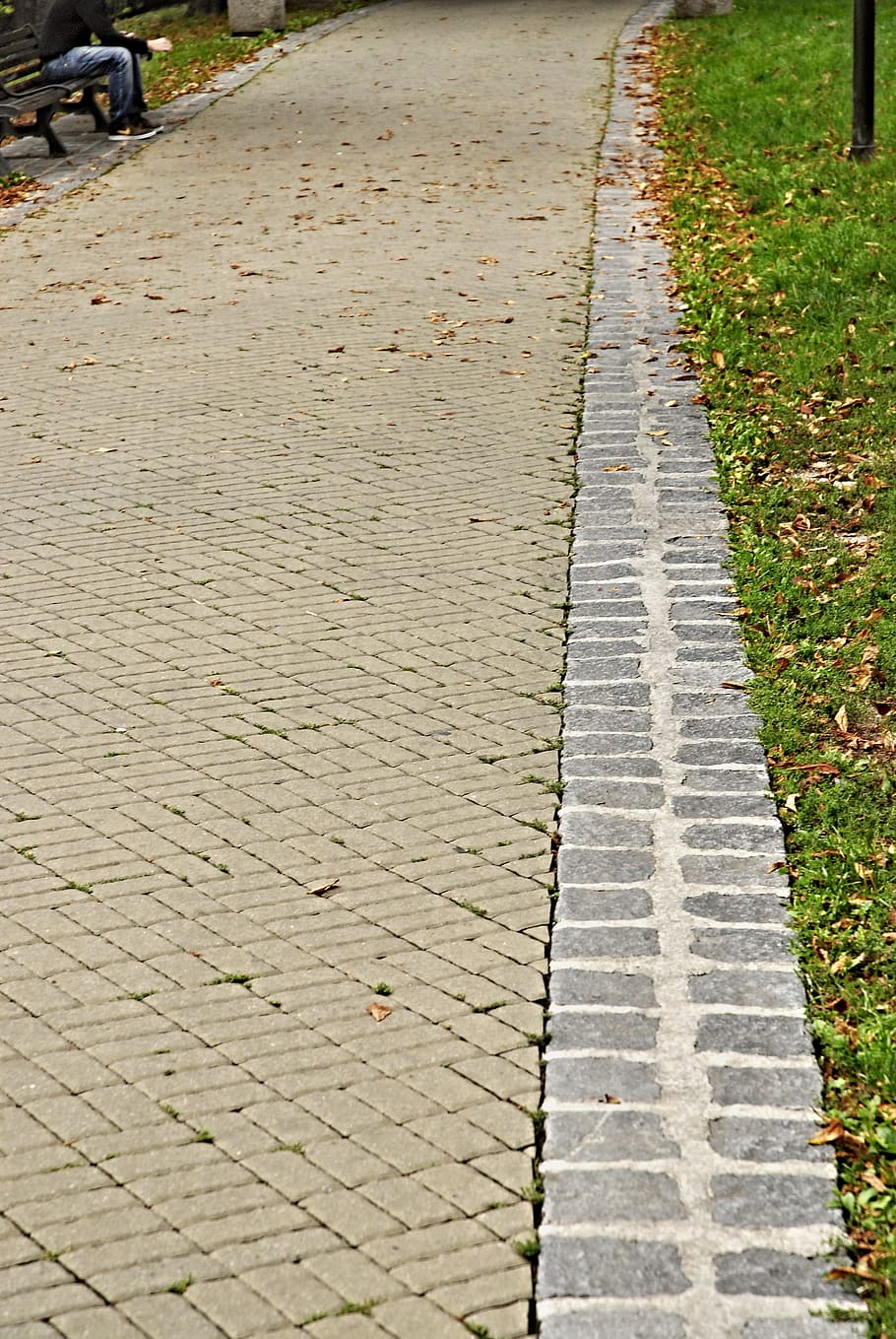 Path, Paving, Pavement, himself, waiting, grass, stone cubes, HD wallpaper