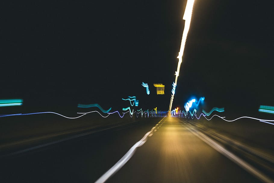 photo of road lights, night, street, highway, traffic, speed HD wallpaper