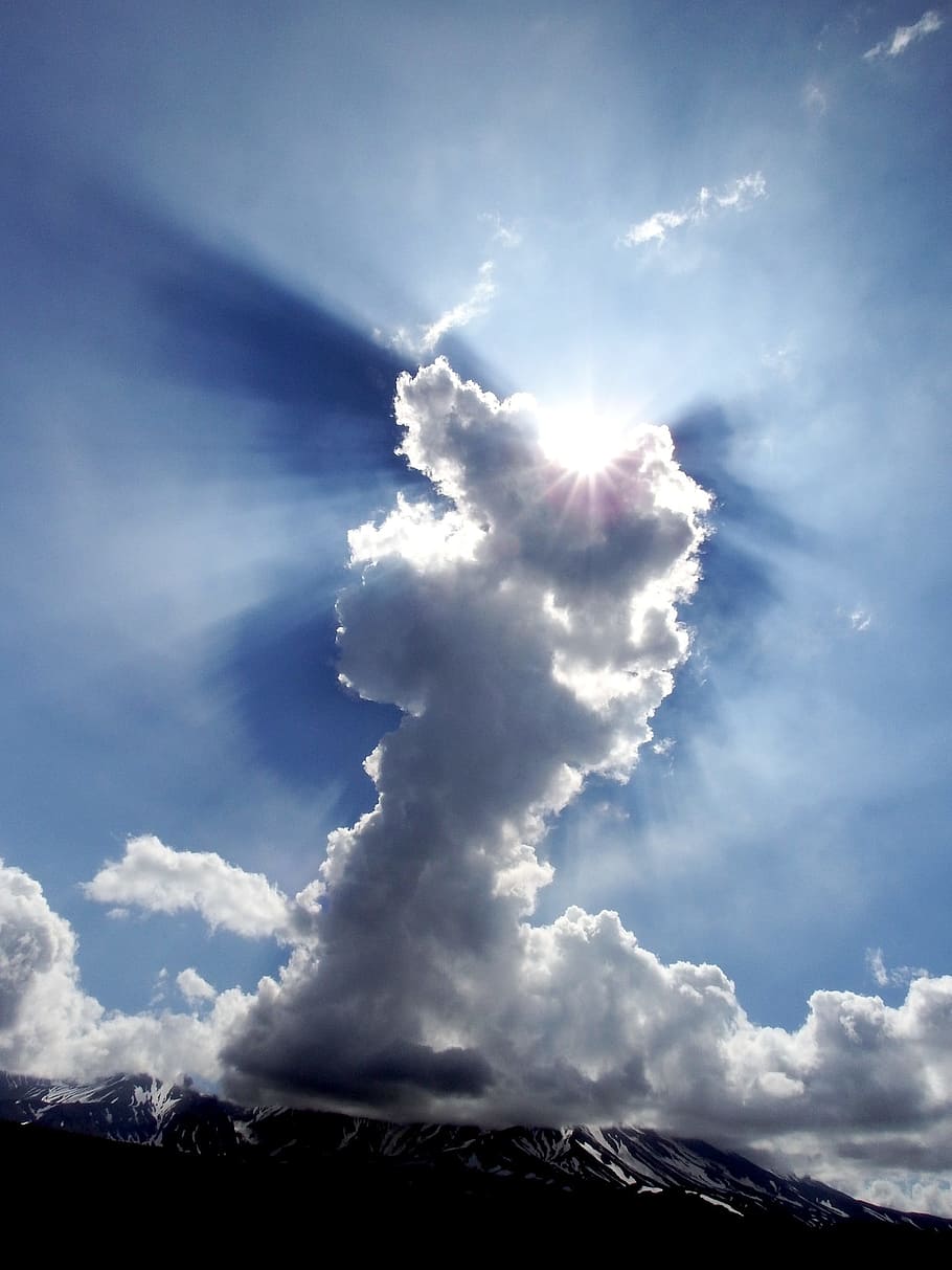 cloud, sun, sky, shadow, rays, nature, mountains, clouds, cloud - sky HD wallpaper