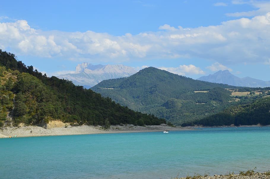 lake, dam, monteynard, isère, mountain, water, nature, alps HD wallpaper