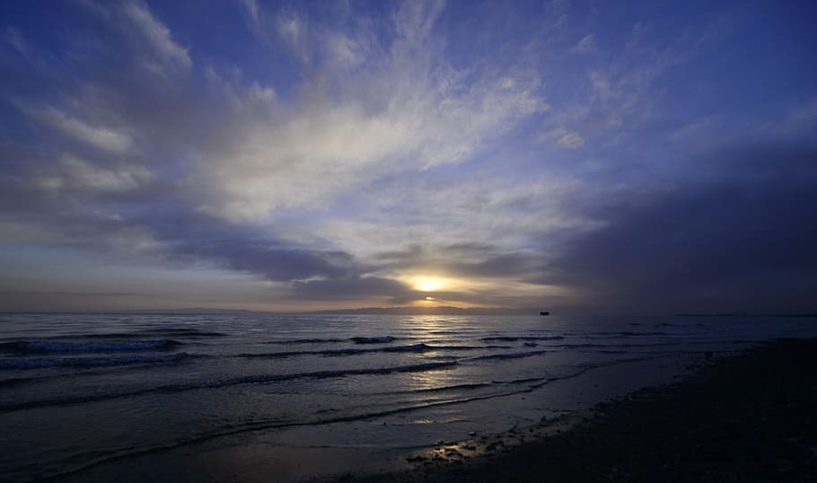 sunset, beach, wind, sky, water, sea, scenics - nature, cloud - sky HD wallpaper