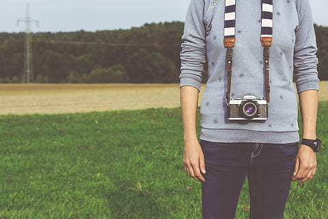 man standing on the grass field, analog, antique, exposure HD wallpaper