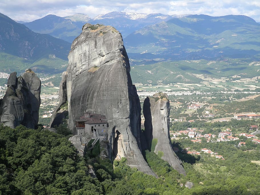 greece, meteora, monastery, mountain, mountain range, architecture HD wallpaper