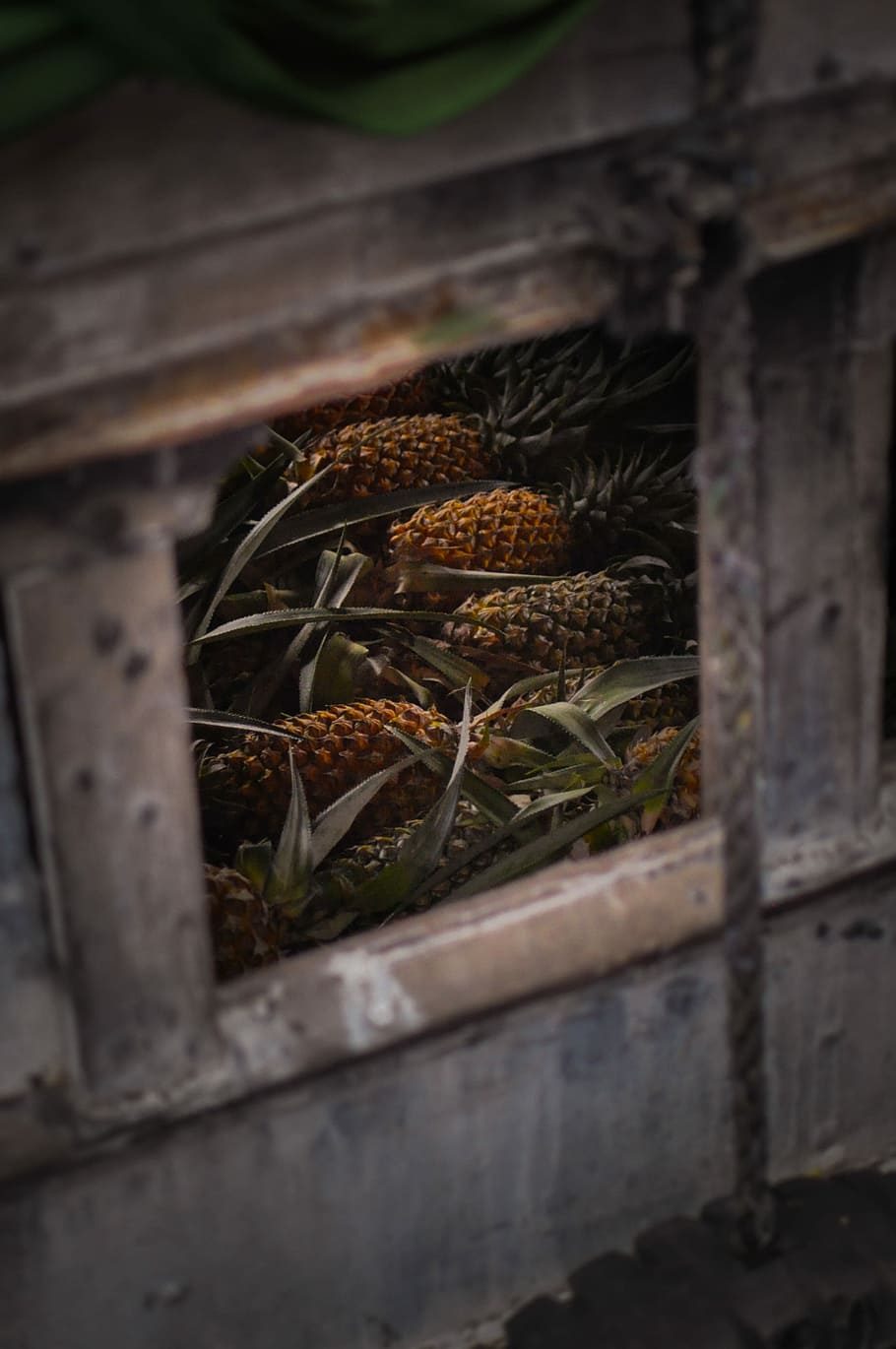 Pineapple in the cave of a Boat, pineapple fruit, crate, box HD wallpaper