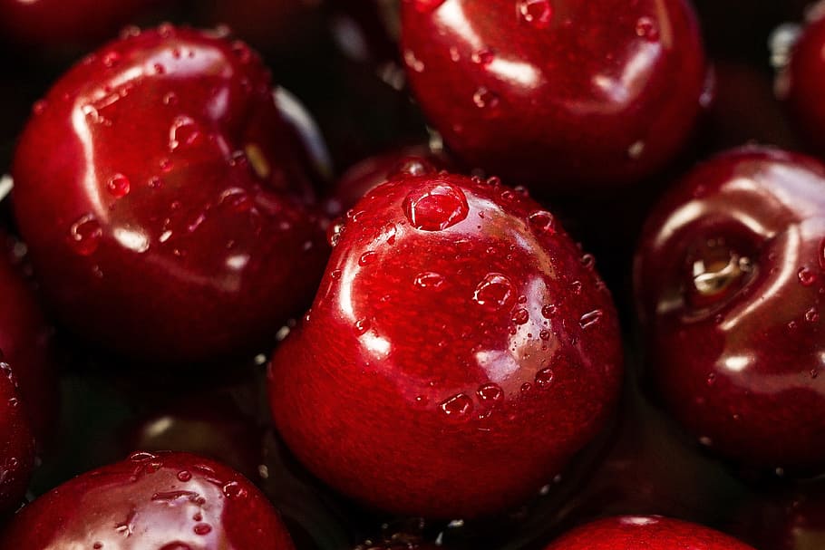 pile of Cherry, apples, red, fresh, wet, fruit, food, produce HD wallpaper