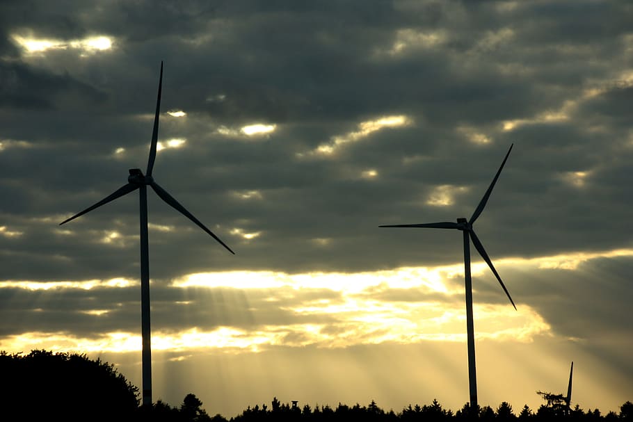 Wind Power, Sunset, windräder, sky, abendstimmung, twilight HD wallpaper