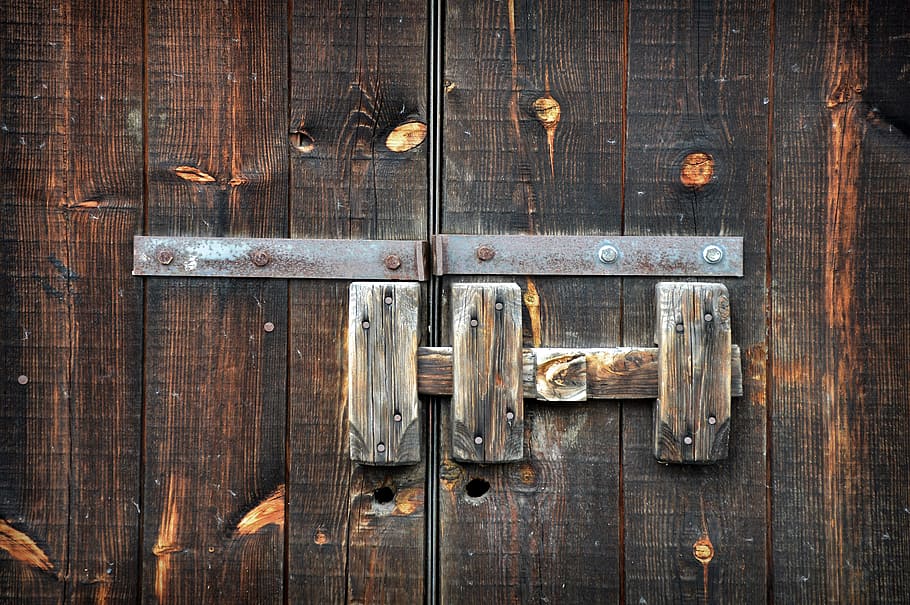 brown wooden door, bolt, closure, blocked, old, security, goal HD wallpaper