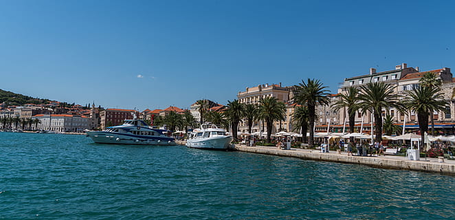 Split, Croatia, Shore, Boats, Landscape, mountains, architecture HD wallpaper
