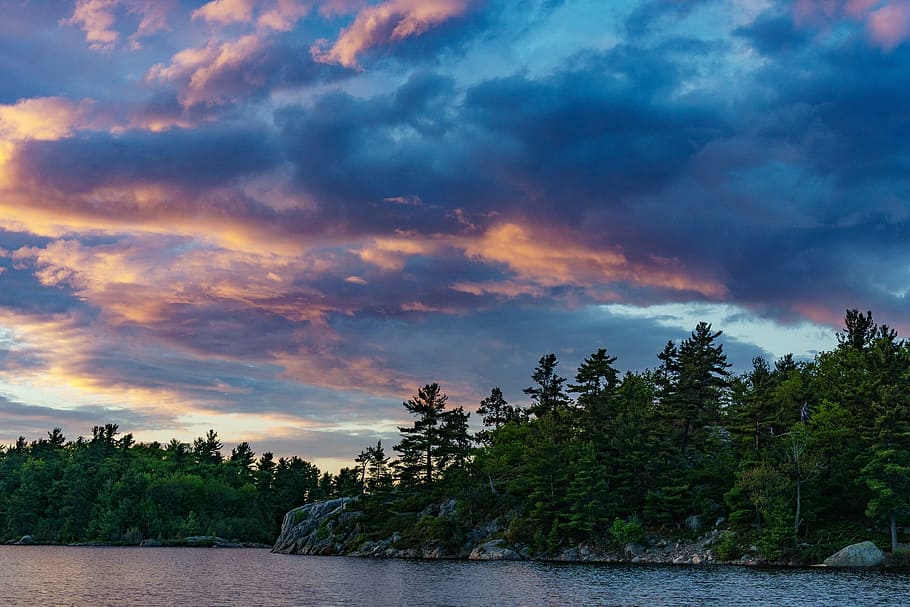 beach, clouds, dawn, daylight, dusk, evening, island, lake HD wallpaper
