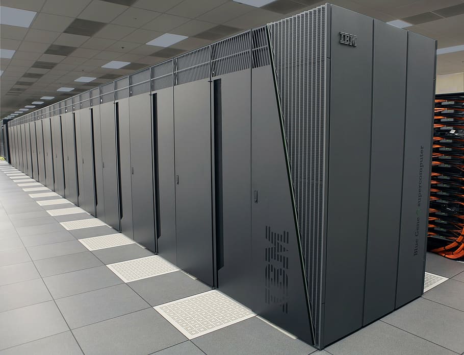 grey metal cabinets on grey surface, supercomputer, mainframe