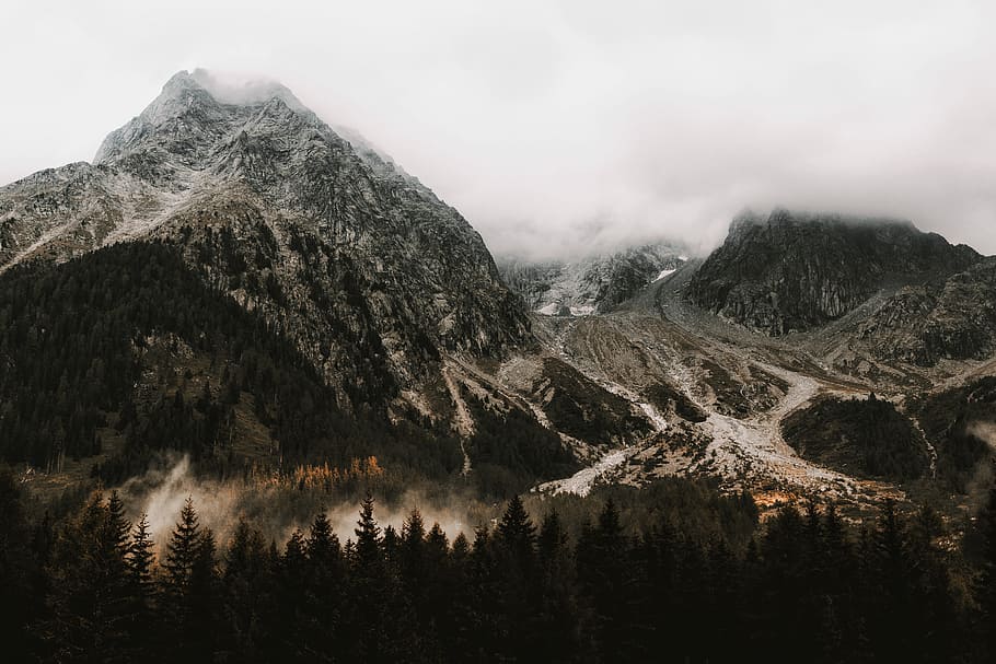 aerial photography of mountains covered with white fog, mountain under white clouds at daytime HD wallpaper