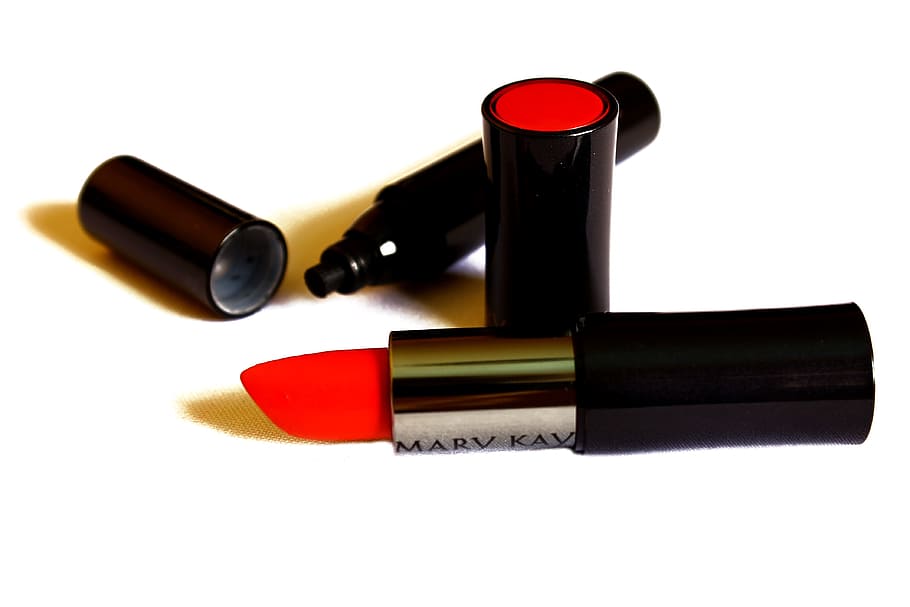 opened red lipstick and pen, Makeup, Eyeliner, Female, vanity
