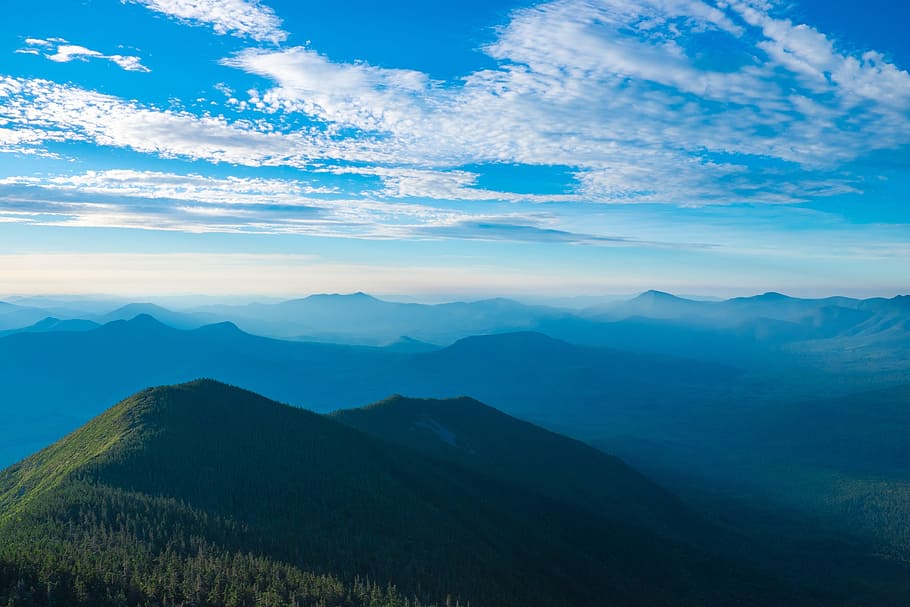 mountain, highland, cloud, blue, sky, summit, peak, landscape HD wallpaper