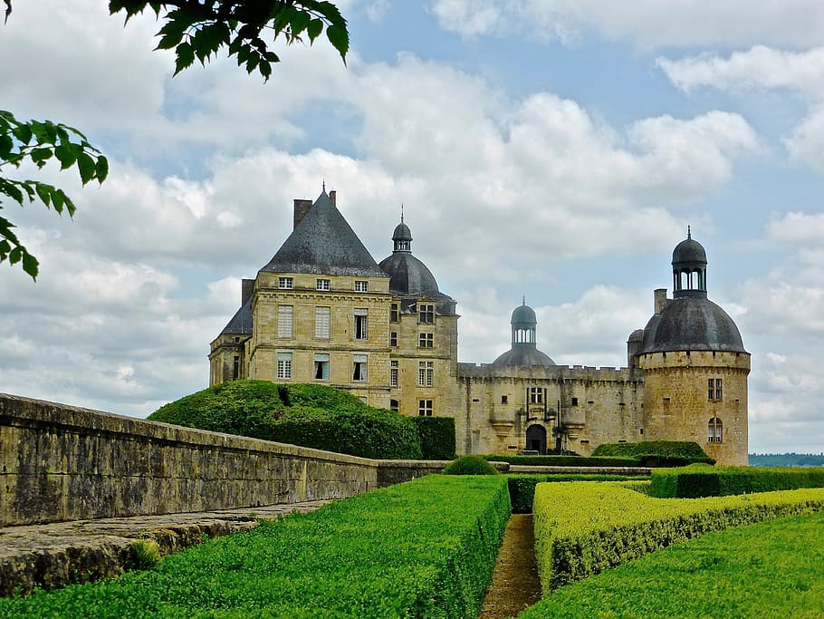 garden, hautefort, chateau, france, medieval, castle, historic, HD wallpaper