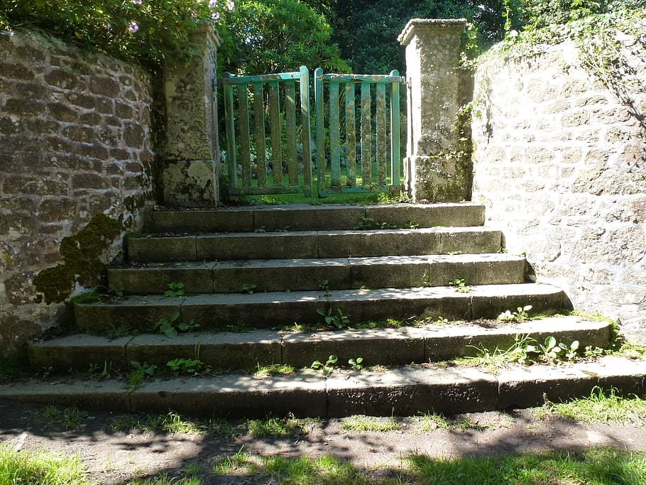 gate, summer, architecture, outdoor, landscape, stone, rural HD wallpaper